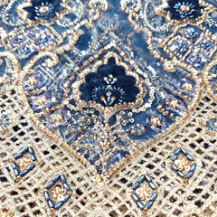 Navy Blue Velvet Patchwork Embroidered Net base Fabric with Cutdana & Sequin Work