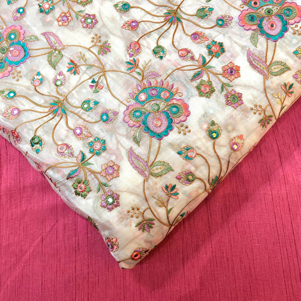 Pastel Shades Resham work on Soft Organza with Mirror Highlights