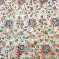 Pastel Shades Resham work on Soft Organza with Mirror Highlights