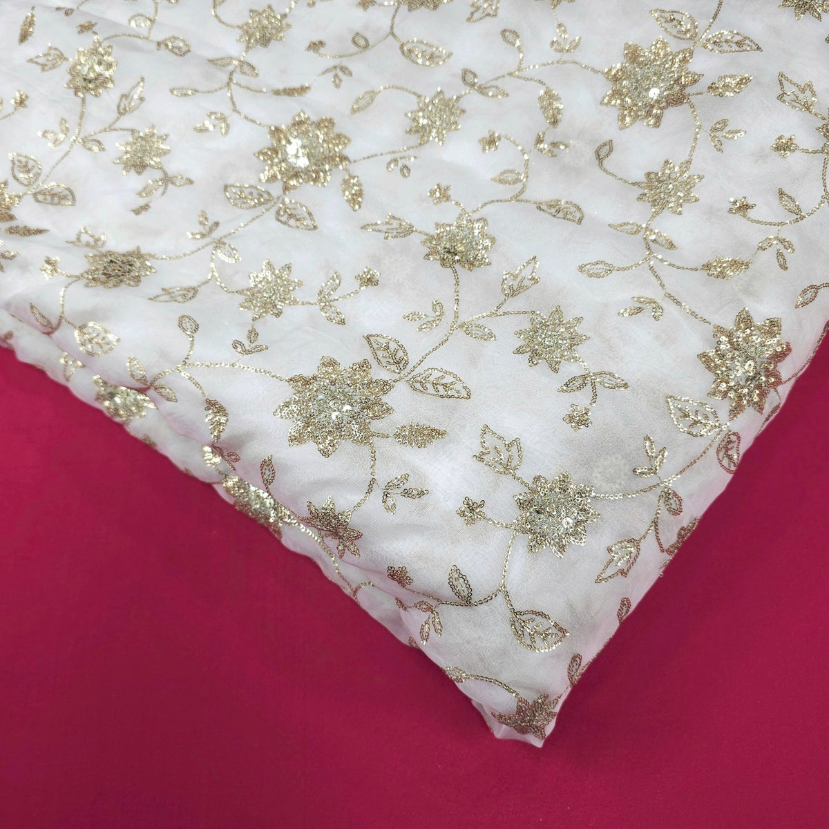 Zard-Bahaar Embroidered Organza Dyeable Fabric with Gold Sequin and Zari work