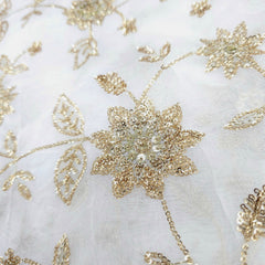 Zard-Bahaar Embroidered Organza Dyeable Fabric with Gold Sequin and Zari work