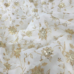 Zard-Bahaar Embroidered Organza Dyeable Fabric with Gold Sequin and Zari work