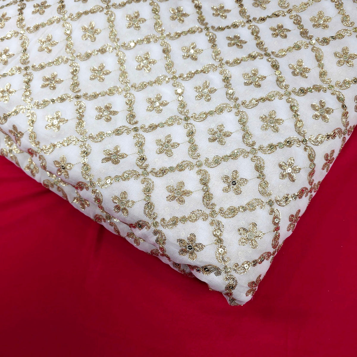 Zard-Bahaar Embroidered Georgette Dyeable Fabric with Floral motif and Grid Pattern