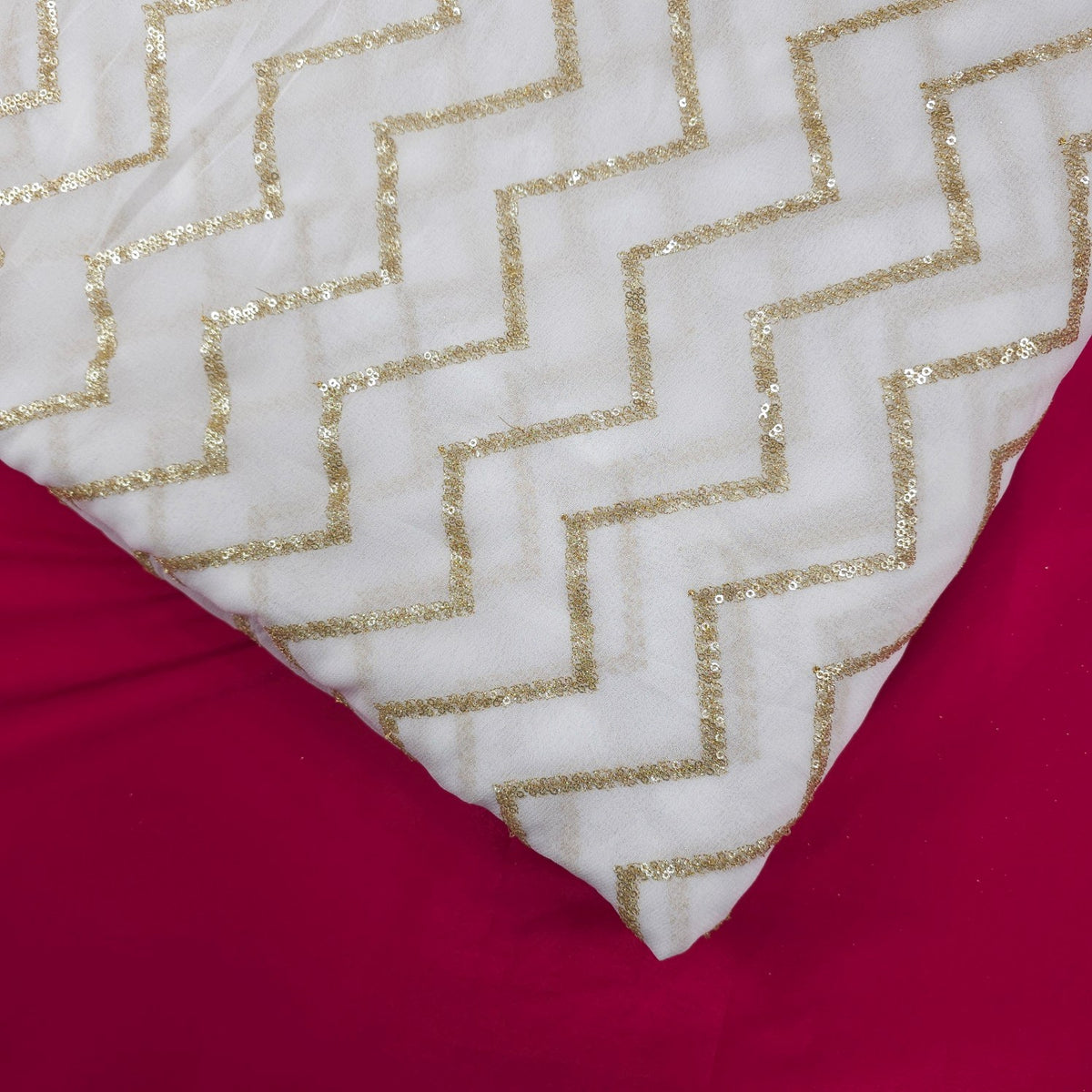 Saaz Georgette Dyeable Handwork fabric with Zigzag Sequin work