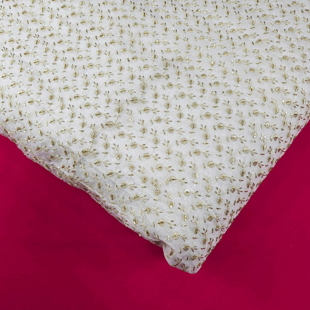 Embroidered Dyeable Organza Fabric with Gold Cutdana and Resham work