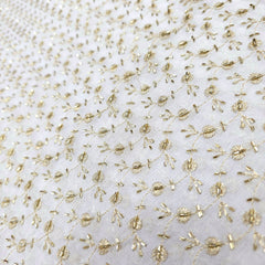 Embroidered Dyeable Organza Fabric with Gold Cutdana and Resham work