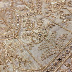 Hand Embroidered Dyeable Shimmer Tissue Fabric with Border