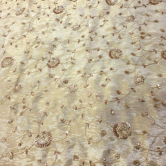 Hand Embroidered Dyeable Shimmer Tissue Fabric with Floral Motifs