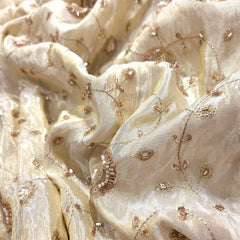 Hand Embroidered Dyeable Shimmer Tissue Fabric with Floral Motifs
