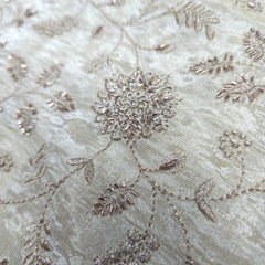 Embroidered Dyeable Shimmer Tissue Fabric with all over Floral Motifs