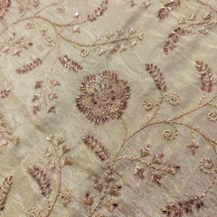 Hand Embroidered Dyeable Shimmer Tissue Fabric with all over Floral Cutdana Motifs