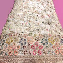 Hand Embroidered Dyeable Shimmer Tissue with Cutdana Beads & Floral Border Work