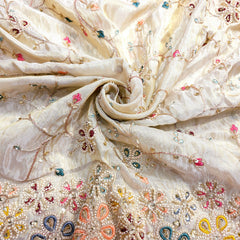 Hand Embroidered Dyeable Shimmer Tissue with Cutdana Beads & Floral Border Work