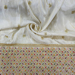 Nazm Hand Embroidered Dyeable Shimmer Tissue with Embroidered Multicolor Leaf Jaal Border
