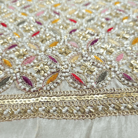 Nazm Hand Embroidered Dyeable Shimmer Tissue with Embroidered Multicolor Leaf Jaal Border