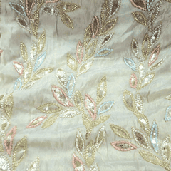 Nura Hand Embroidered Dyeable Shimmer Tissue with all over Vertical Vine Embroidered Multicolor Border