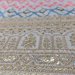 Multicolor Zigzag Resham Embroidered Dyeable Shimmer Tissue with Zari and Sequin work Border