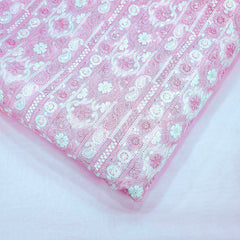 Ronak Embroidered Pink Hakoba Georgette Fabric with Sequins and Floral Threadwork