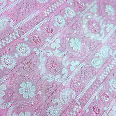Ronak Embroidered Pink Hakoba Georgette Fabric with Sequins and Floral Threadwork