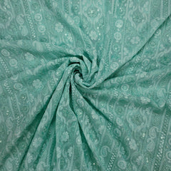 Ronak Embroidered Pastel Mint Hakoba Georgette Fabric with Sequins and Floral Threadwork