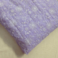 Floral Embroidered Lilace Kota Doria Fabric with Sequin Highlights