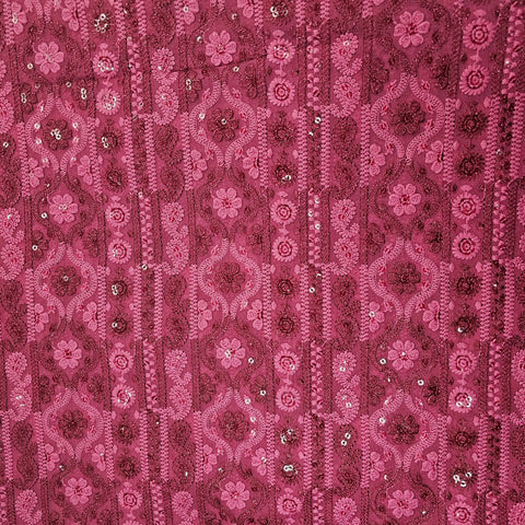 Ronak Embroidered Maroon Hakoba Georgette Fabric with Sequins and Floral Threadwork