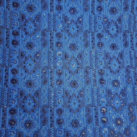 Ronak Embroidered Blue Hakoba Georgette Fabric with Sequins and Floral Threadwork
