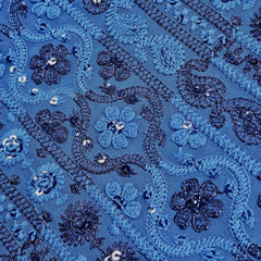 Ronak Embroidered Blue Hakoba Georgette Fabric with Sequins and Floral Threadwork