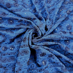 Ronak Embroidered Blue Hakoba Georgette Fabric with Sequins and Floral Threadwork