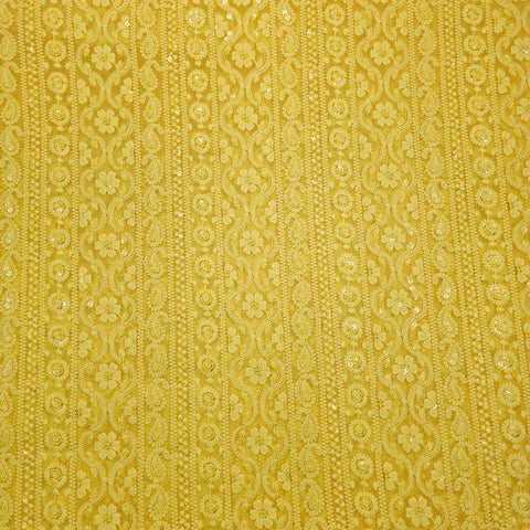 Mahira Embroidered Yellow Hakoba Georgette Fabric with Sequins and Floral Threadwork