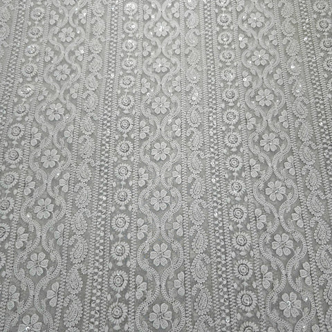 Mahira Embroidered Grey Hakoba Georgette Fabric with Sequins and Floral Threadwork