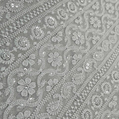 Mahira Embroidered Grey Hakoba Georgette Fabric with Sequins and Floral Threadwork