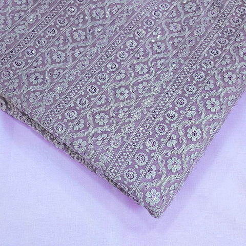 Mahira Embroidered Mauve Purple Hakoba Georgette Fabric with Sequins and Floral Threadwork