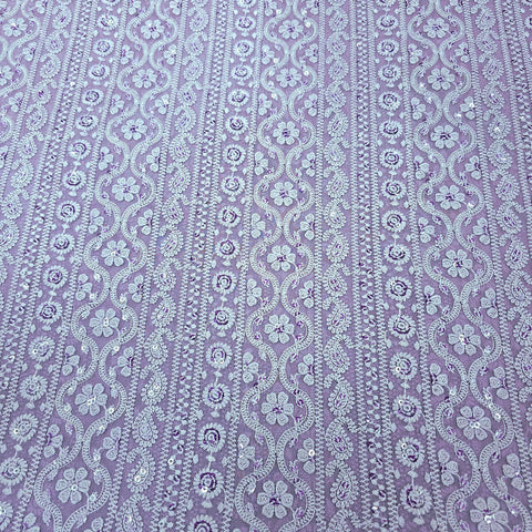 Mahira Embroidered Mauve Purple Hakoba Georgette Fabric with Sequins and Floral Threadwork