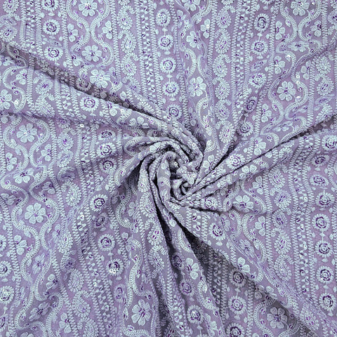 Mahira Embroidered Mauve Purple Hakoba Georgette Fabric with Sequins and Floral Threadwork
