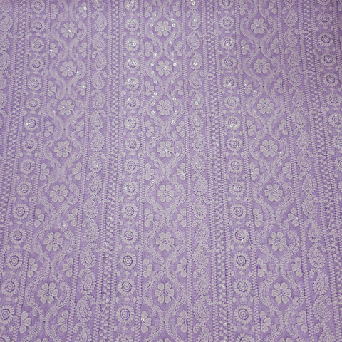 Mahira Embroidered Lilac Hakoba Georgette Fabric with Sequins and Floral Threadwork