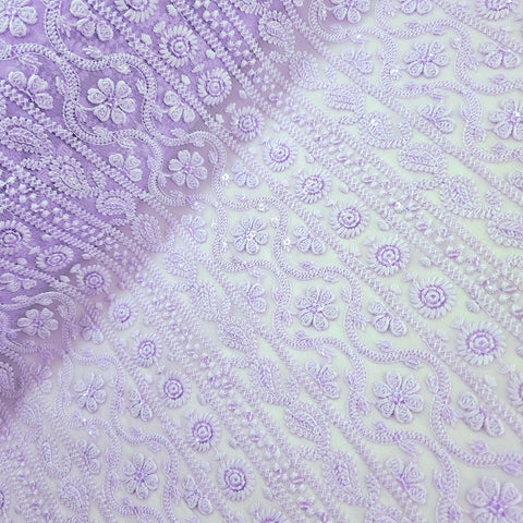 Mahira Embroidered Lilac Hakoba Georgette Fabric with Sequins and Floral Threadwork