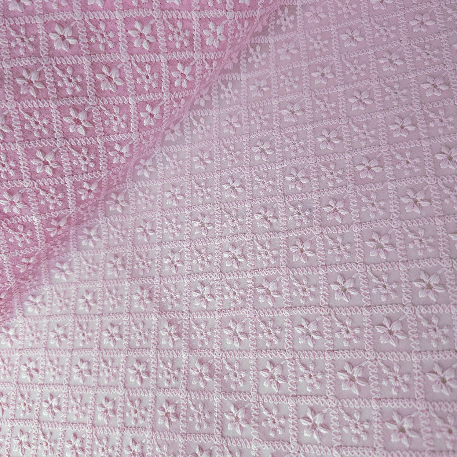 Embroidered Baby Pink Hakoba with Geometric and Floral Threadwork