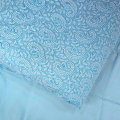 Embroidered Artic Blue Hakoba Georgette Fabric with Sequins Threadwork