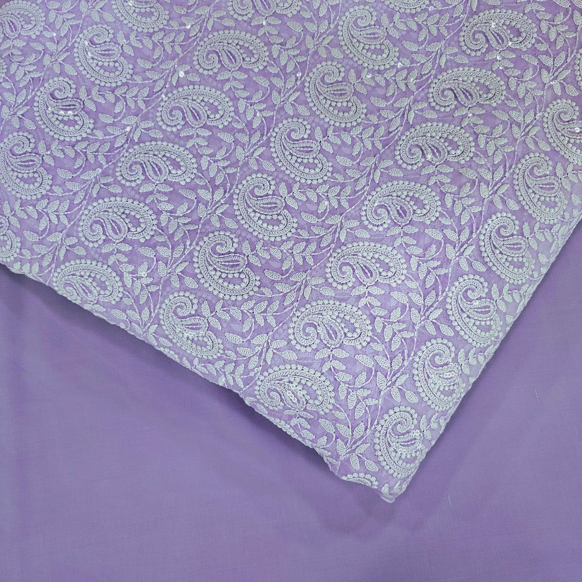 Embroidered Lavender Hakoba Georgette Fabric with Sequins Threadwork