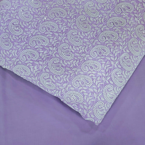 Embroidered Lavender Hakoba Georgette Fabric with Sequins Threadwork