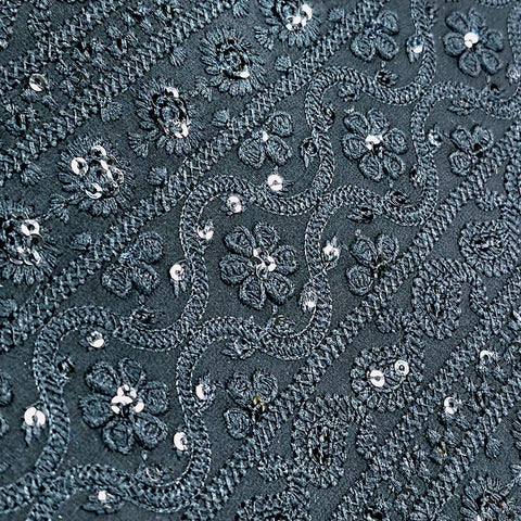 Ronak Embroidered Black Hakoba Georgette Fabric with Sequins and Floral Threadwork