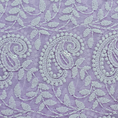 Embroidered Lavender Hakoba Georgette Fabric with Sequins Threadwork
