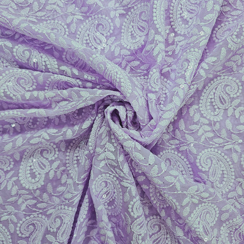 Embroidered Lavender Hakoba Georgette Fabric with Sequins Threadwork