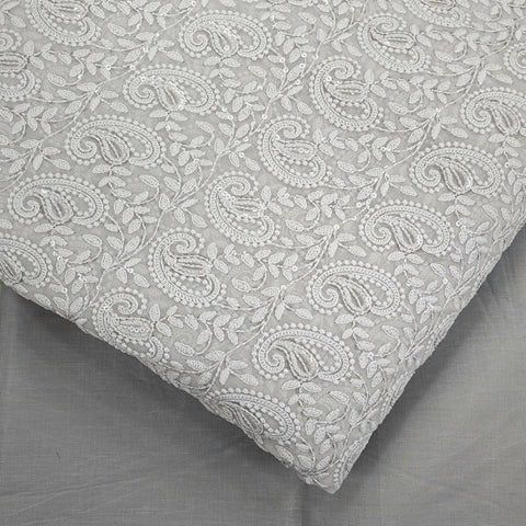 Embroidered Grey Hakoba Georgette Fabric with Sequins Threadwork
