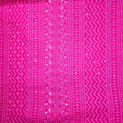 Yasna Embroidered Rani Pink Hakoba Georgette Fabric with Sequins and Threadwork