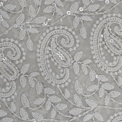 Embroidered Grey Hakoba Georgette Fabric with Sequins Threadwork