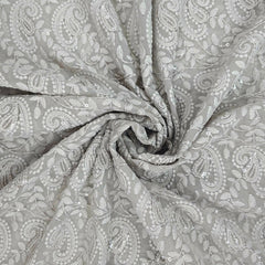 Embroidered Grey Hakoba Georgette Fabric with Sequins Threadwork