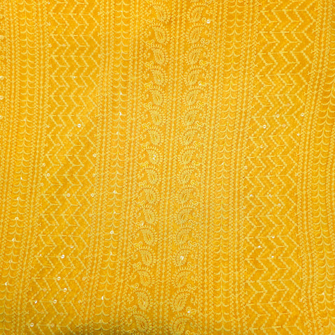 Yasna Embroidered bright Yellow Hakoba Georgette Fabric with Sequins and Threadwork