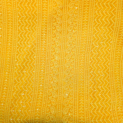 Yasna Embroidered bright Yellow Hakoba Georgette Fabric with Sequins and Threadwork